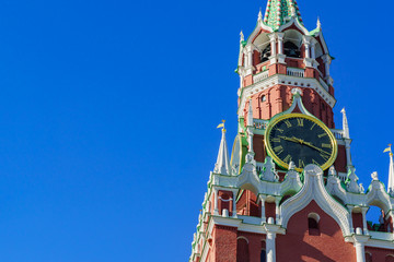 Spasskaya tower of the Kremlin on the Red Square in Moscow
