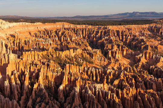 Amphitheater from Inspiration Point with stone formations at sunrise, Bryce Canyon National Park, Utah, USA