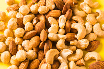 A lot of different nuts - cashew nuts, almond, hazelnut