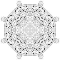 Hand drawn zentangle circular ornament for coloring page.