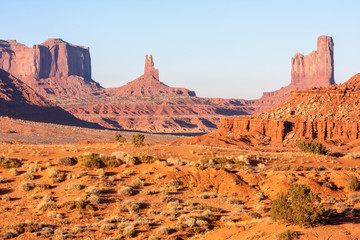 Buttes in The Monument Valley, Navajo Indian tribal reservation park