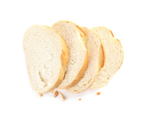 Fresh wheat bread on white background, top view