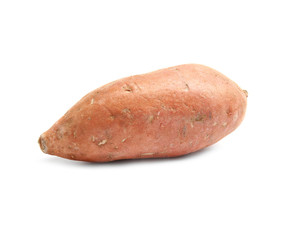 Whole ripe sweet potato on white background