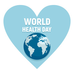 World Health Day. Wellness, health protection and global medicine healthcare vector poster. Vector flat concept with Earth and heart