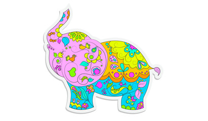 Cute elephant cartoon hand drawn vector illustration. Cute white baby elephant sticker. Animal illustration for children's posters, cards, baby t-shirt and bags print