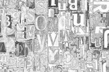 Black and white alphabet, letters and numbers as background