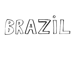 Typography slogan with tropical leaves. Hand drawn Brazil for t shirt printing.