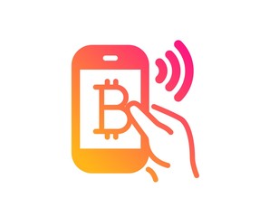 Bitcoin mobile pay icon. Cryptocurrency sign. Crypto money symbol. Classic flat style. Gradient bitcoin pay icon. Vector