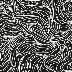 Wavy background. Hand drawn waves. Stripe square texture with many lines. Waved pattern. Line art. Black and white illustration