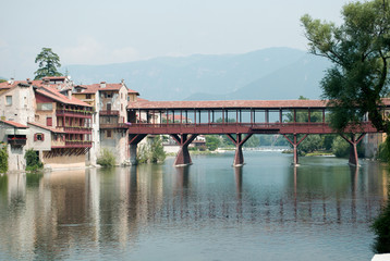 Fototapeta na wymiar the Bassano bridge over the Brenta river, a 12th century structure