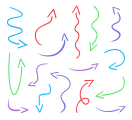 Hand drawn infographic elements on white. Abstract multicolored arrows. Line art. Colorful illustration. Doodles for artwork