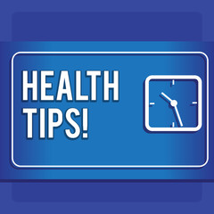 Writing note showing Health Tips. Business concept for state of complete physical mental and social well being advices Modern Design of Square Clock on Two Tone Pastel Backdrop