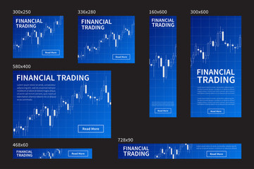 Forex stock website vector blue banners set