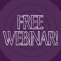 Word writing text Free Webinar. Business photo showcasing presentation lecture or seminar transmitted over internet Concentric Circle Pattern Round Shape in Violet Monochrome with Perspective