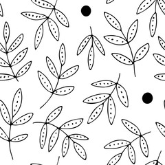 Decorative leaves, vector pattern, hand drawn doodles