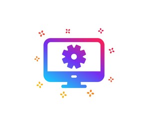 Computer or Monitor icon. Service Cogwheel sign. Personal computer symbol. Dynamic shapes. Gradient design monitor settings icon. Classic style. Vector