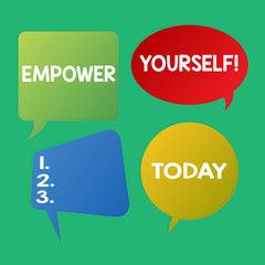 Word writing text Empower Yourself. Business photo showcasing taking control our life setting goals and making choices Blank Speech Bubble Sticker in Different Shapes and Color for Multiple Chat