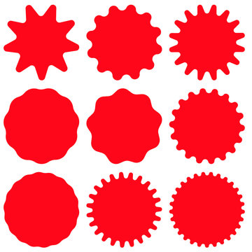 Set of red retro blank starburst, sunburst badges. Vector illustration.