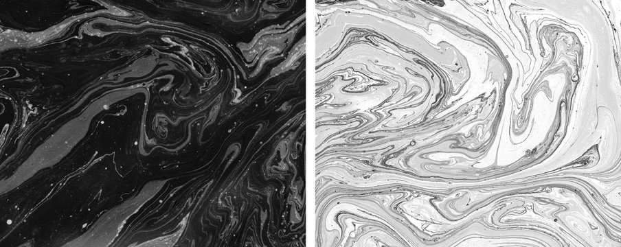 Two trendy hand painted textures for creative design of posters, cards, invitations, prints, banners, websites, wallpapers. Light and dark abstract paintings.