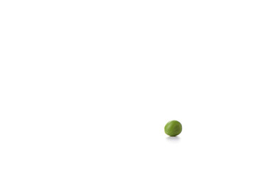 One green pea isolated on white. Copy space