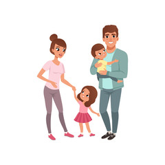 Family couple with two kids, parents with their little son and daughter vector Illustration on a white background