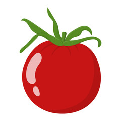 Fresh Red Tomato Vegetable isolated on white background. Tomato Icon for Market, Recipe Design. Organic Food. Cartoon Flat Style. Vector illustration for Your Design, Web.