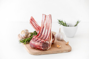 Lamb rack on cutting board