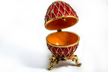 Fototapeta na wymiar Russian souvenir, egg casket copy of Faberge