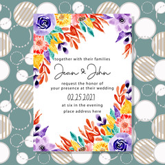 wedding invitation card watercolor floral with circle background