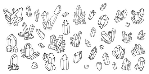 Hand painted watercolor doodle set of crystals