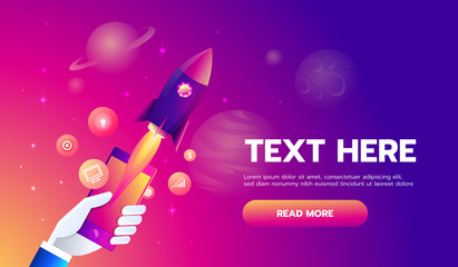 Mobile icons app rocket on the space background. Vector illustration