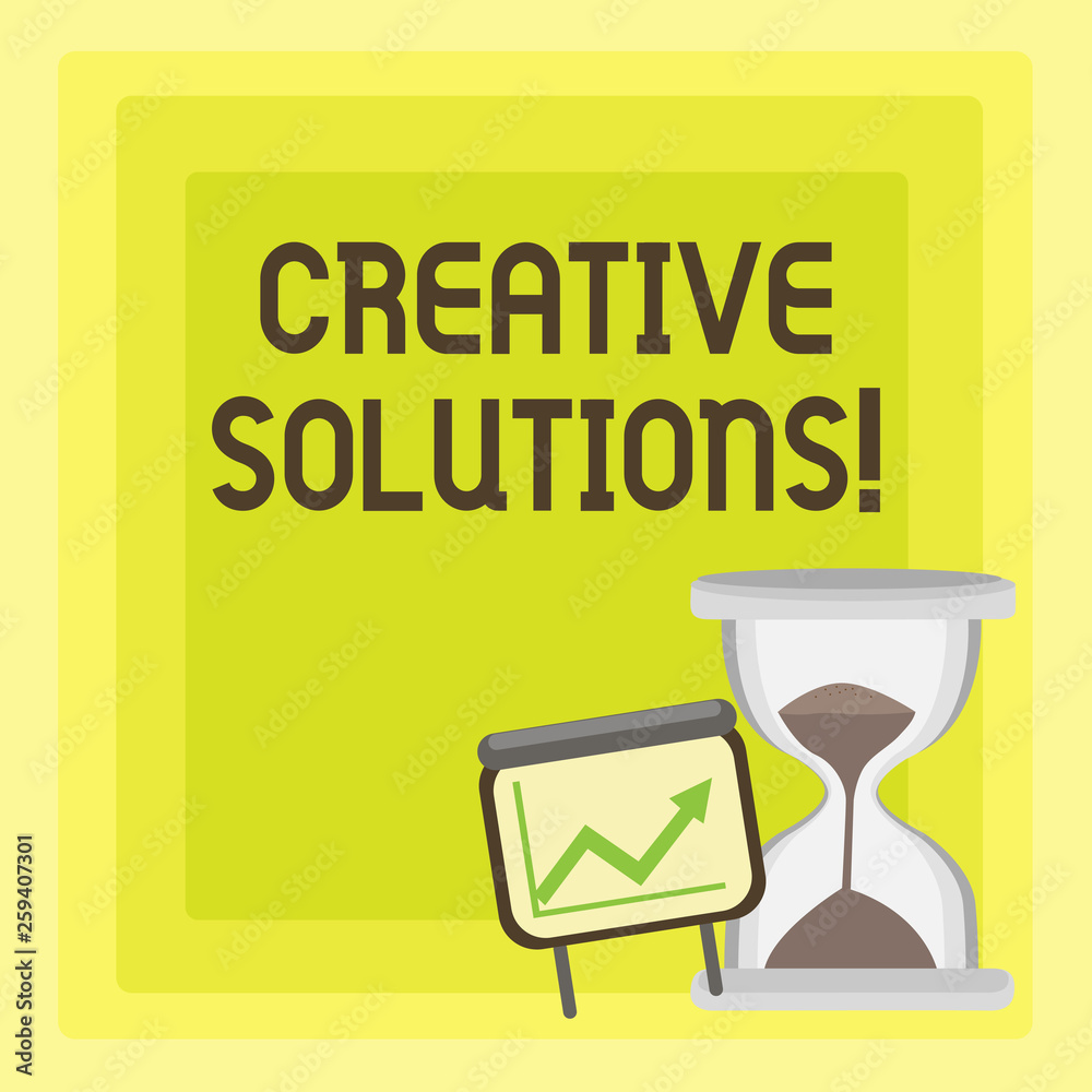 Fototapete Handwriting text writing Creative Solutions. Conceptual photo mental process of creating unique solutions to problem Successful Growth Chart with Arrow Going Up and Hourglass with Sand Sliding