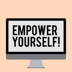 Word writing text Empower Yourself. Business photo showcasing taking control our life setting goals and making choices Blank White Computer Monitor WideScreen Mounted on a Stand for Technology