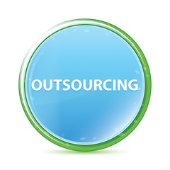 Outsourcing natural aqua cyan blue round button