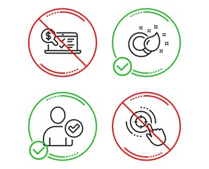 Do or Stop. Identity confirmed, Paint brush and Online accounting icons simple set. Seo target sign. Person validated, Creativity, Web audit. Click aim. Line identity confirmed do icon. Vector