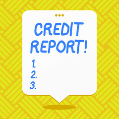Conceptual hand writing showing Credit Report. Concept meaning detailed report individuals history prepared by credit bureau White Speech Balloon Floating with Three Punched Hole on Top
