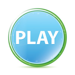 Play natural aqua cyan blue round button