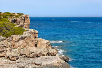 Fototapeta na wymiar Mallorca coast rock formations on a sunny day, Spain.