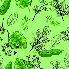 seamless branches with leaf pattern 