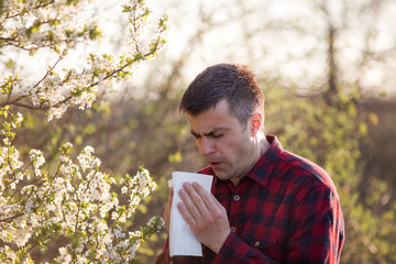 Naklejka na ściany i meble Man with allergy on pollen