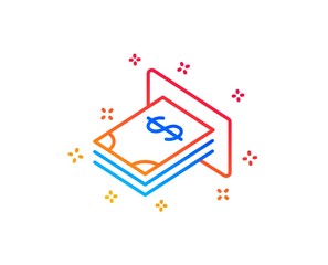 Cash money line icon. Banking currency sign. Dollar or USD symbol. Gradient design elements. Linear aTM money icon. Random shapes. Vector