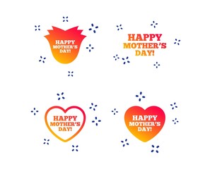Happy Mothers's Day icons. Mom love heart symbols. Flower rose sign. Random dynamic shapes. Gradient mother icon. Vector