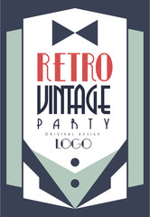 Retro vintage party logo original design, template for poster, banner, flyer, card, brochure, invitation card vector Illustration