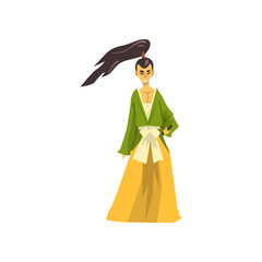 Fototapeta premium Samurai cartoon character, Japanese warrior wearing in traditional kimono vector Illustration on a white background