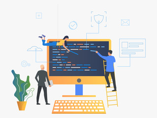 IT specialists upgrading operating system vector illustration