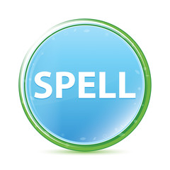 Spell natural aqua cyan blue round button