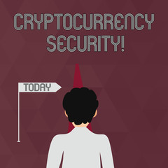 Writing note showing Cryptocurrency Security. Business concept for attempts obtain digital currencies by illegal means Man Facing Distance and Blocking the View of Straight Narrow Path