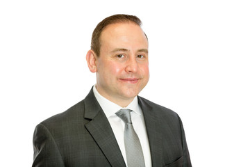 Mature business man portrait with white copy space