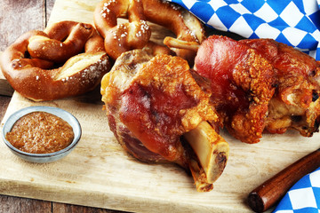 Traditional German cuisine, Schweinshaxe roasted ham hock and pretzels