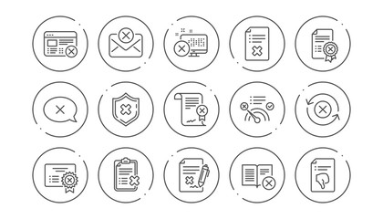 Fototapeta premium Reject line icons. Decline, Cancel and Dislike. Disapprove linear icon set. Line buttons with icon. Editable stroke. Vector